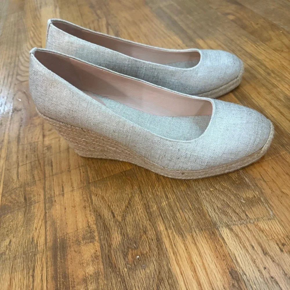 J. Crew Seville Espadrille Wedge Heels Linen Flax Canvas Beige Slip On Size 10